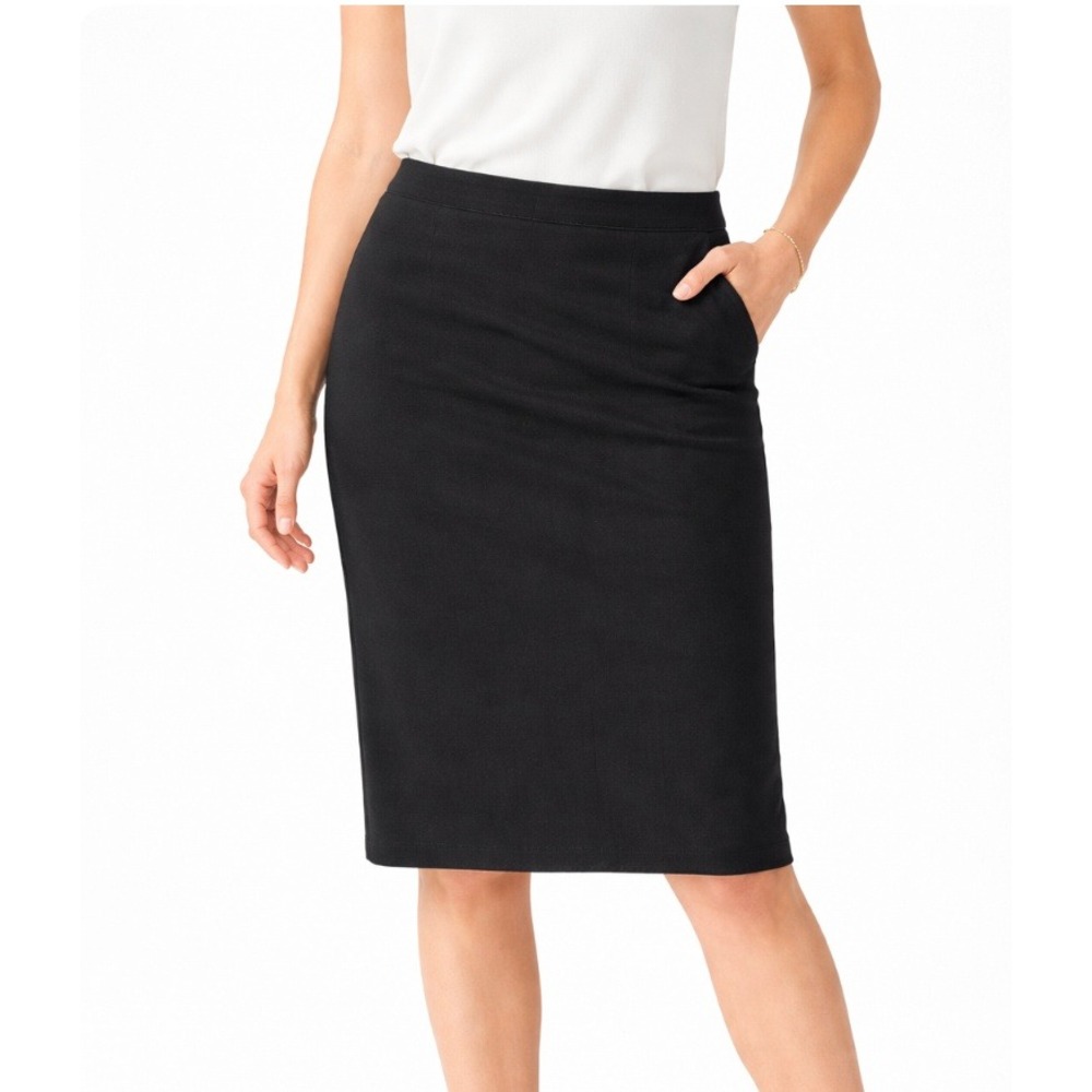 Jones New York Women Black 100% Worsted Wool Button Front Midi Skirt Size 14 USA